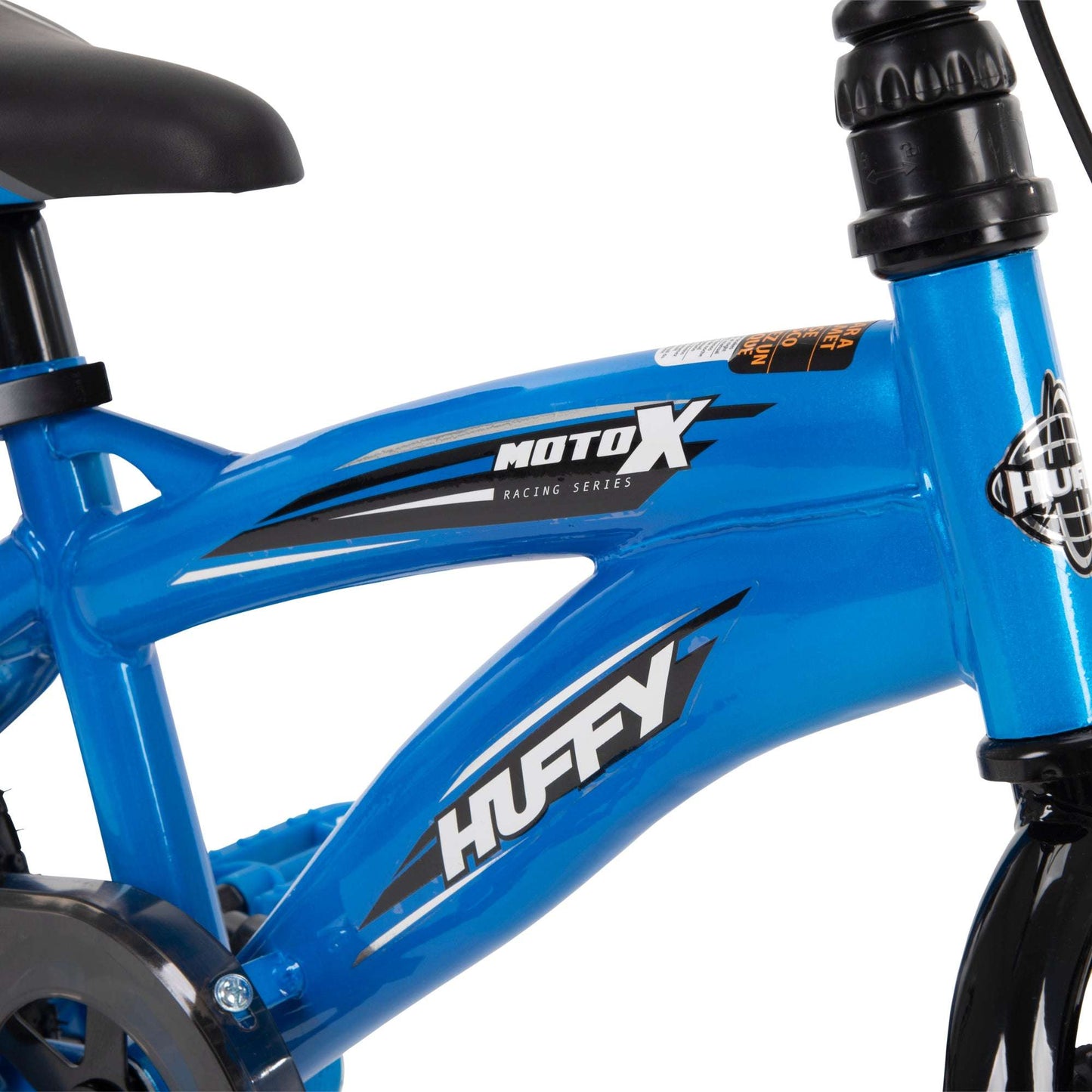 Blue Huffy Moto X bicycle frame on a white background