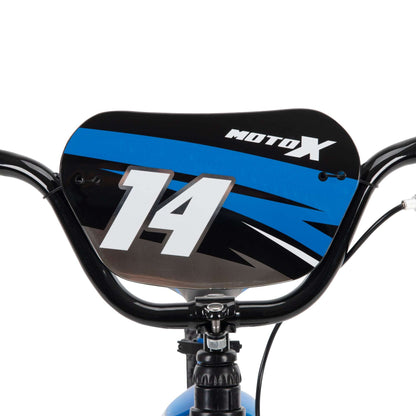 Close-up of a dirt bike seat with 'MotoX' and number '14' on a white background