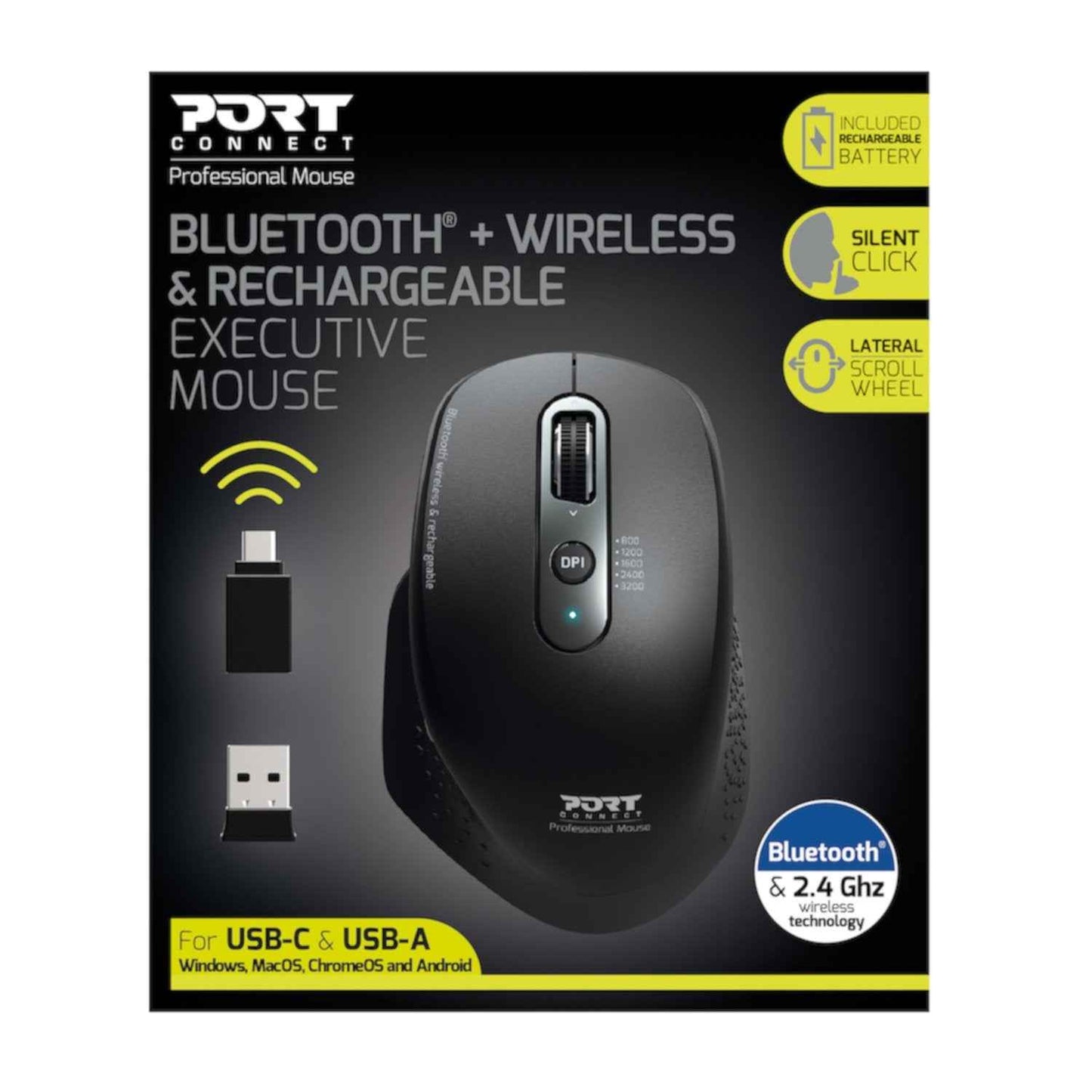 Port Connect Bluetooth Wireless and Rechargeable Executive Mouse Black