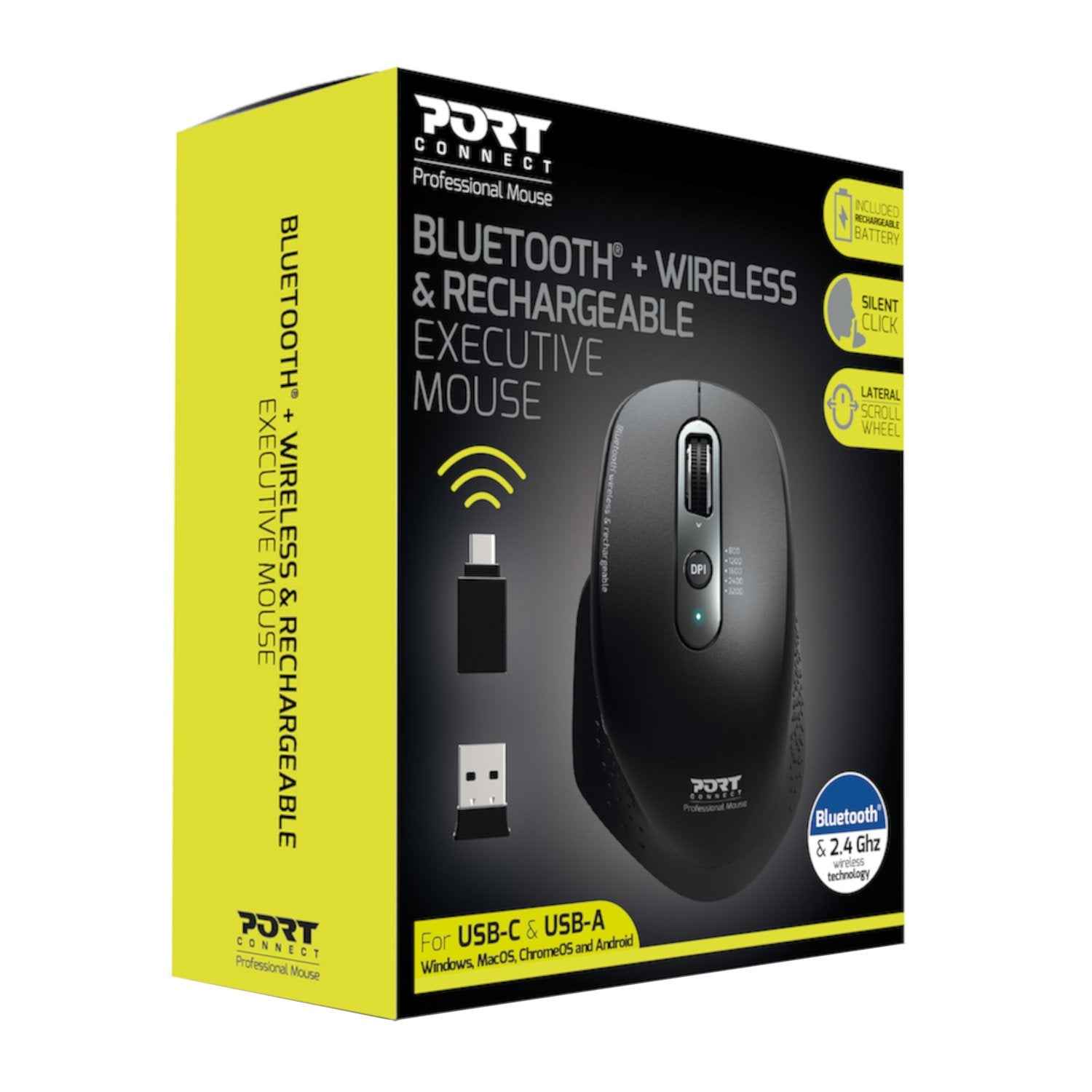 Port Connect Bluetooth Wireless and Rechargeable Executive Mouse Black