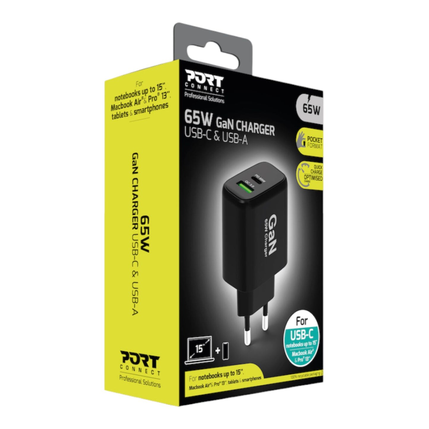 Port Connect 65W GaN Type-C and USB-A Fast Charger - GroPlus