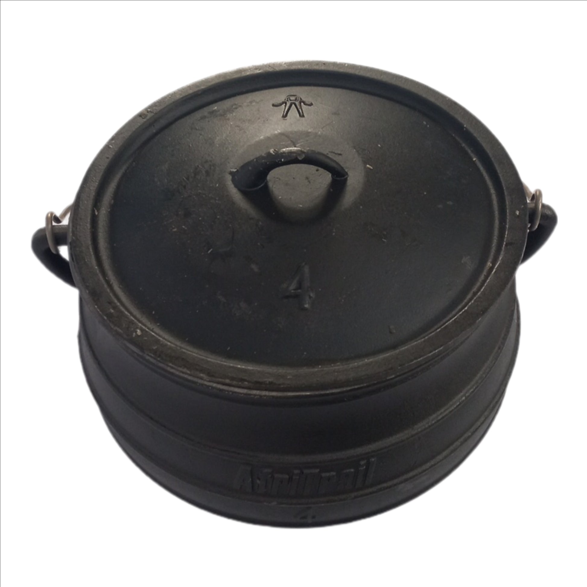 Black pot with lid on a white background