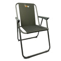 A green AfriTrail folding leisure chair with a steel frame and 600D Oxford fabric, displayed against a white background.