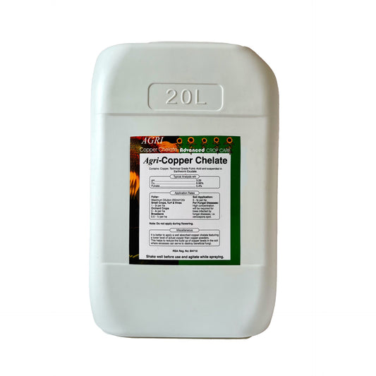 White 20L container labeled 'Agri-Copper Chelate' on a white background