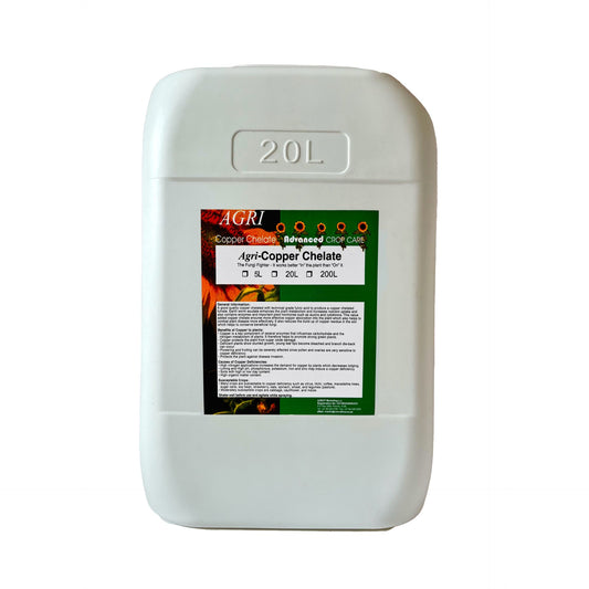 White 20L container labeled 'Agri-Copper Chelate' on a white background