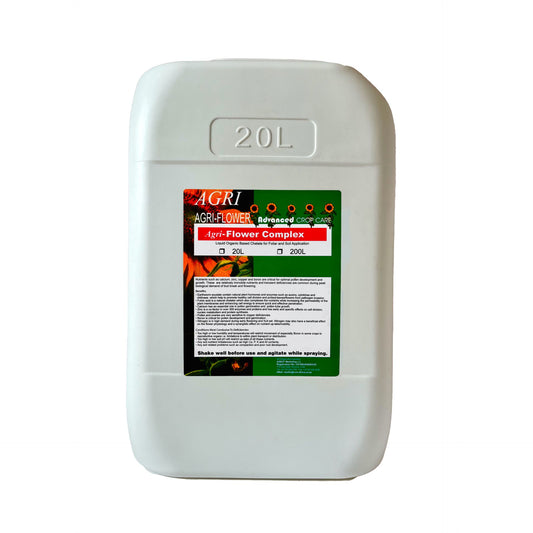 White 20L container labeled 'Agri-Flower Complex' on a white background