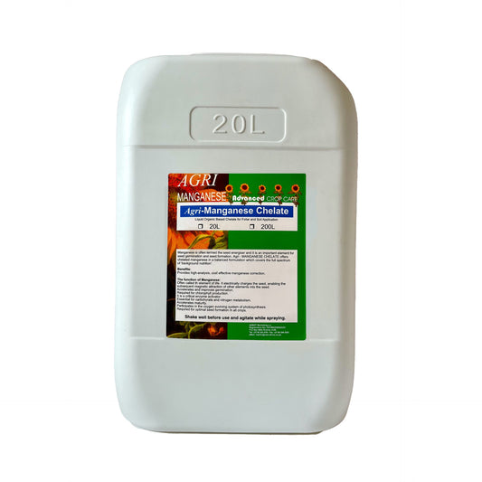 White 20L container labelled 'Agri-Manganese Chelate' on a white background