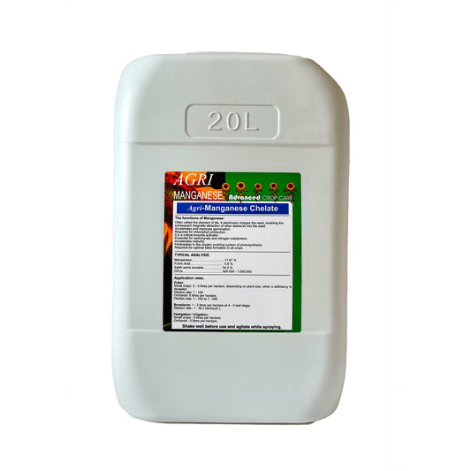 White 20L container labelled 'Agri-Manganese Chelate' on a white background