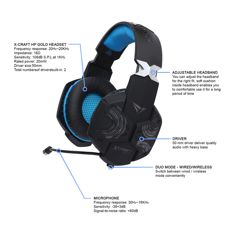 Alcatroz X-Craft HP Gold 1000 Bluetooth Gaming Headset