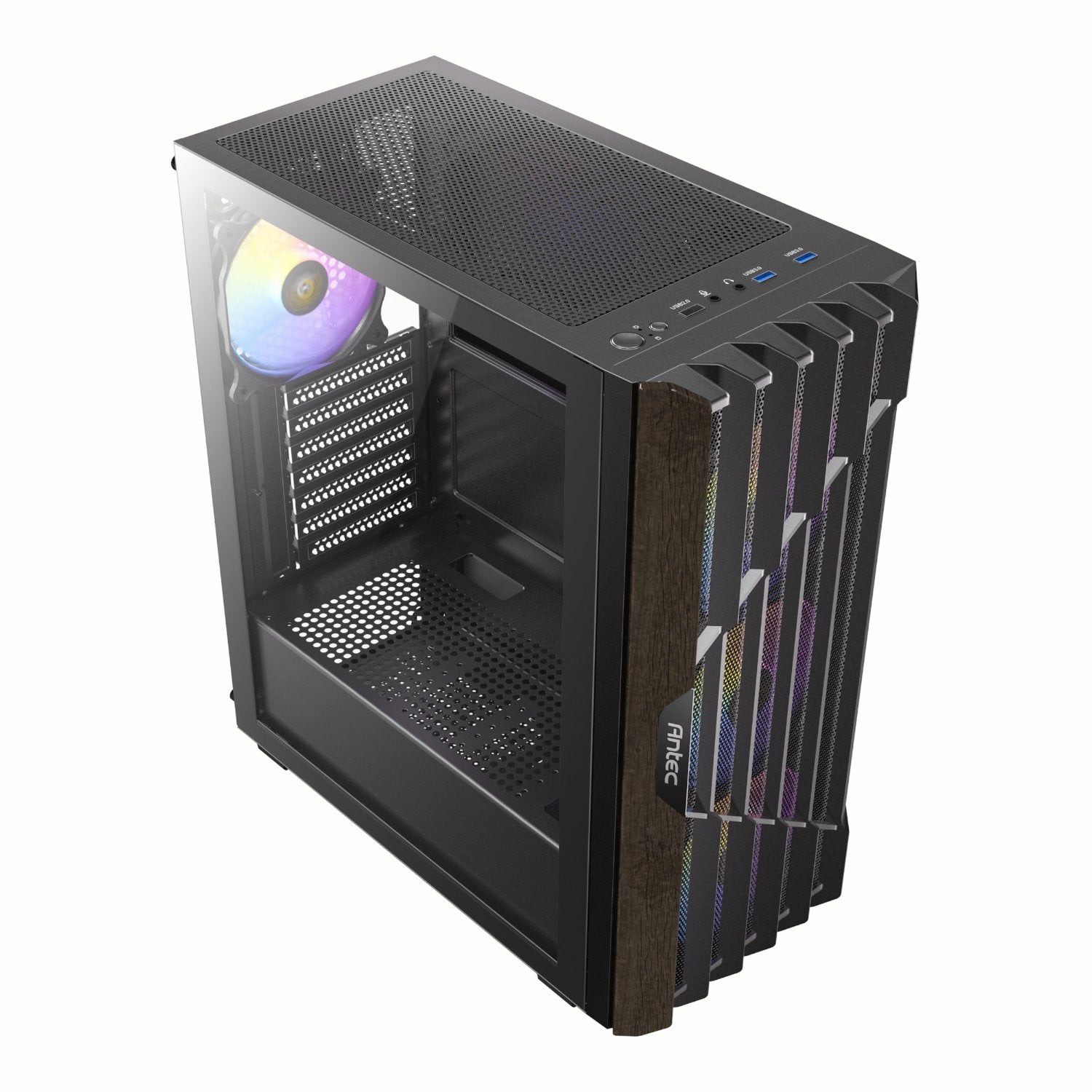 Antec AX63 Wood ARGB ATX Mid Tower Gaming Chassis - Black