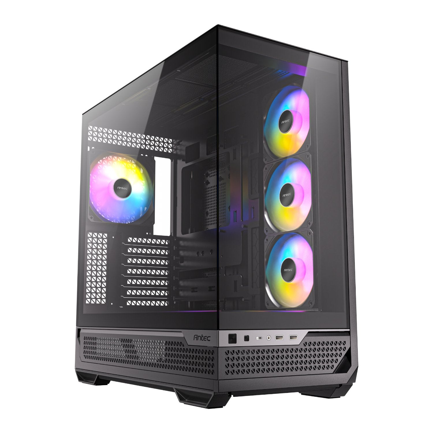 Antec C7 ARGB E-ATX Mid Tower Gaming Chassis with panoramic tempered glass and RGB fans visible