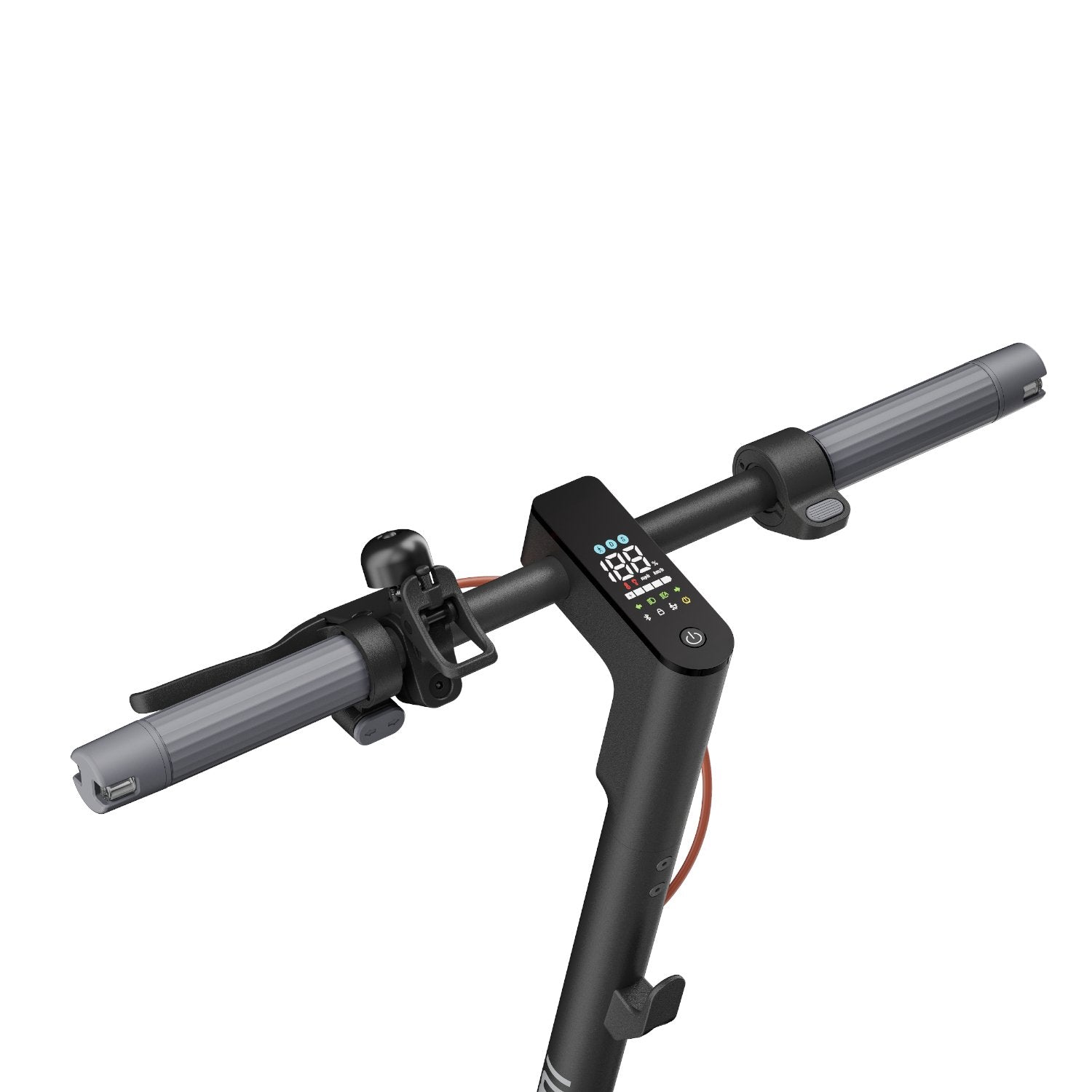 Black scooter with digital display on a white background