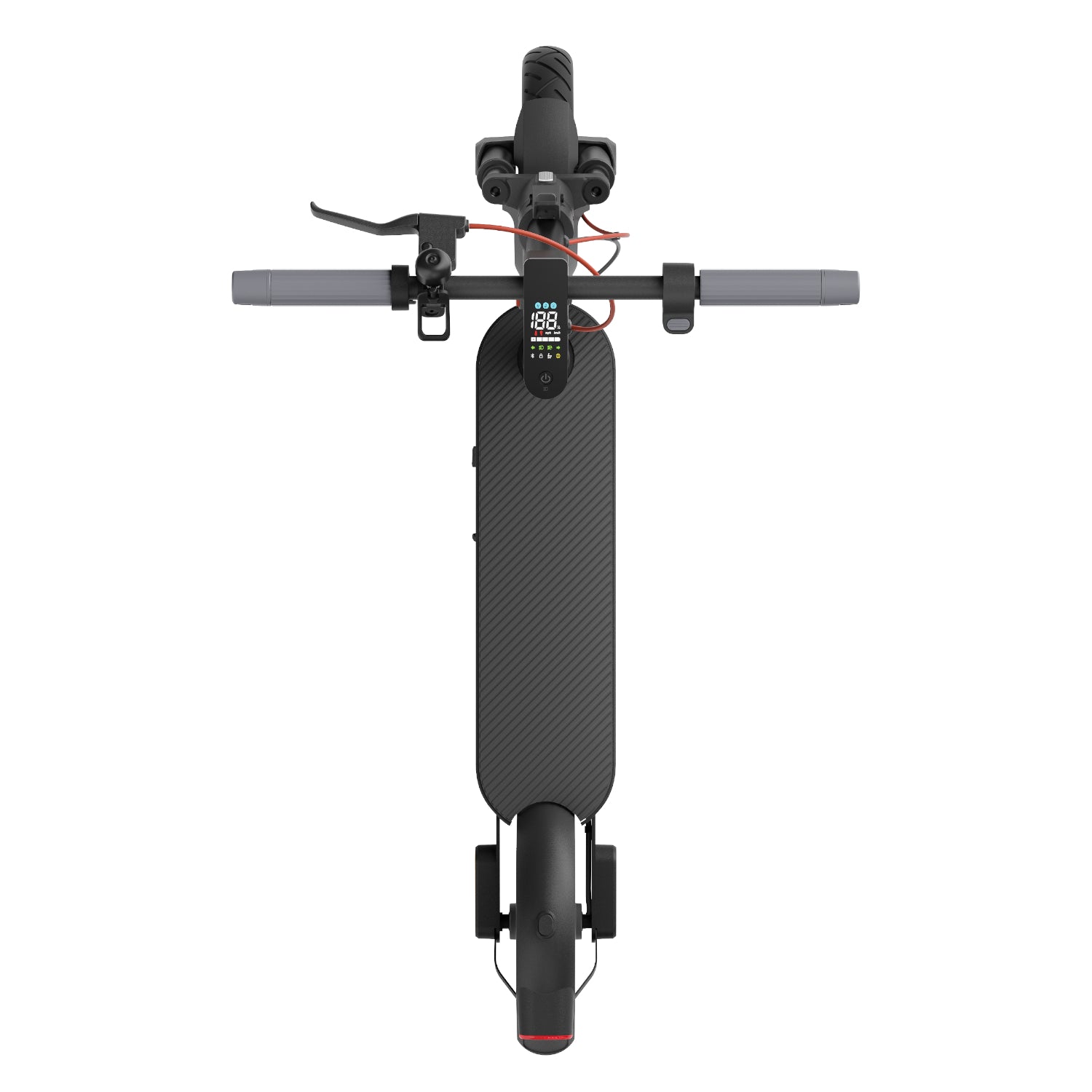 Black electric scooter with handlebars on a white background