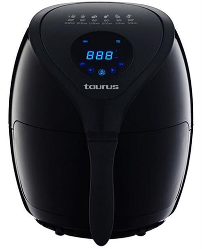 Black Taurus air fryer on a white background