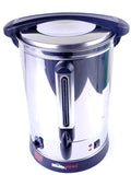Stainless steel electric urn on a white background