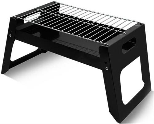 Black portable grill on a white background
