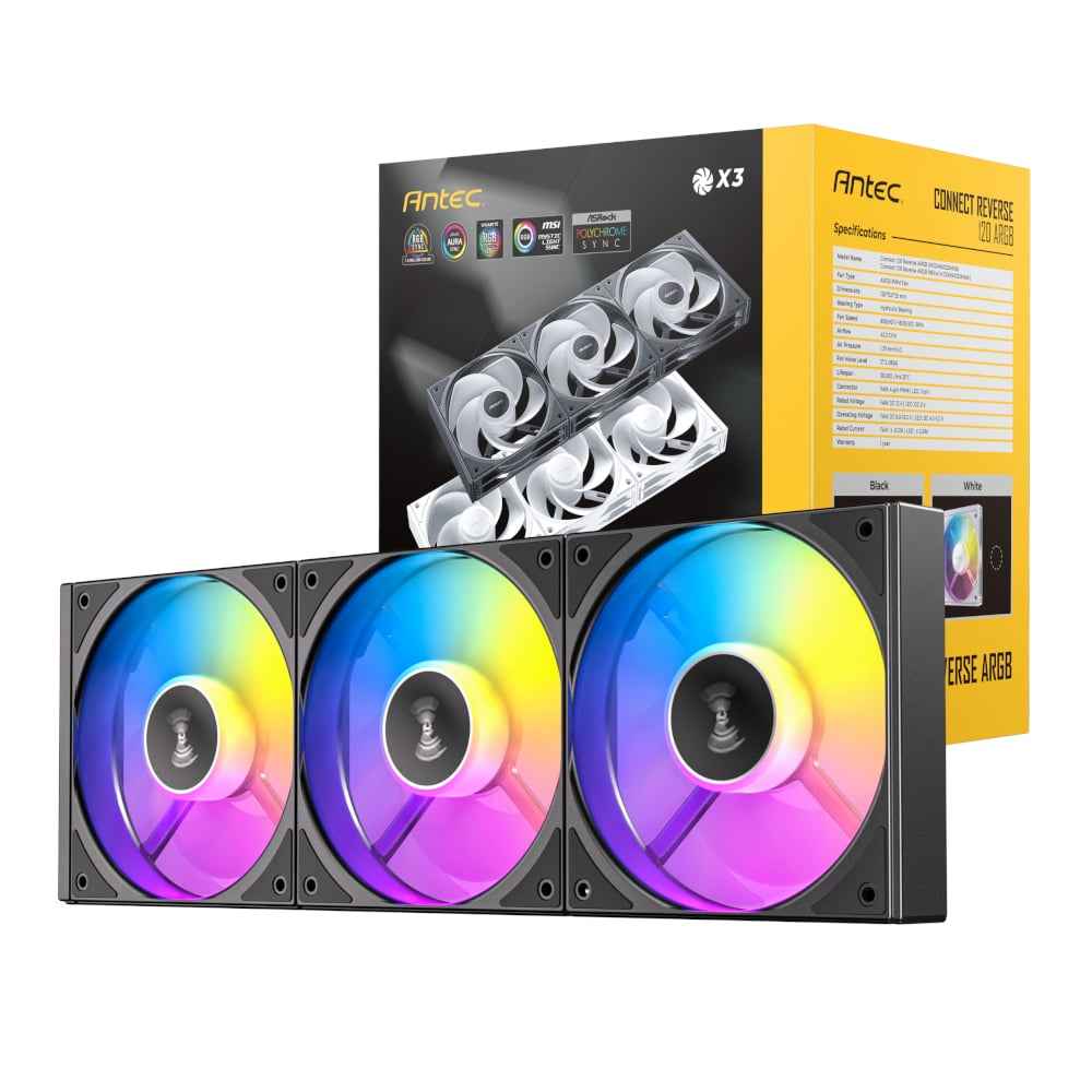 Antec Connect 120 Reverse ARGB PWM Fan 3 Pack Black