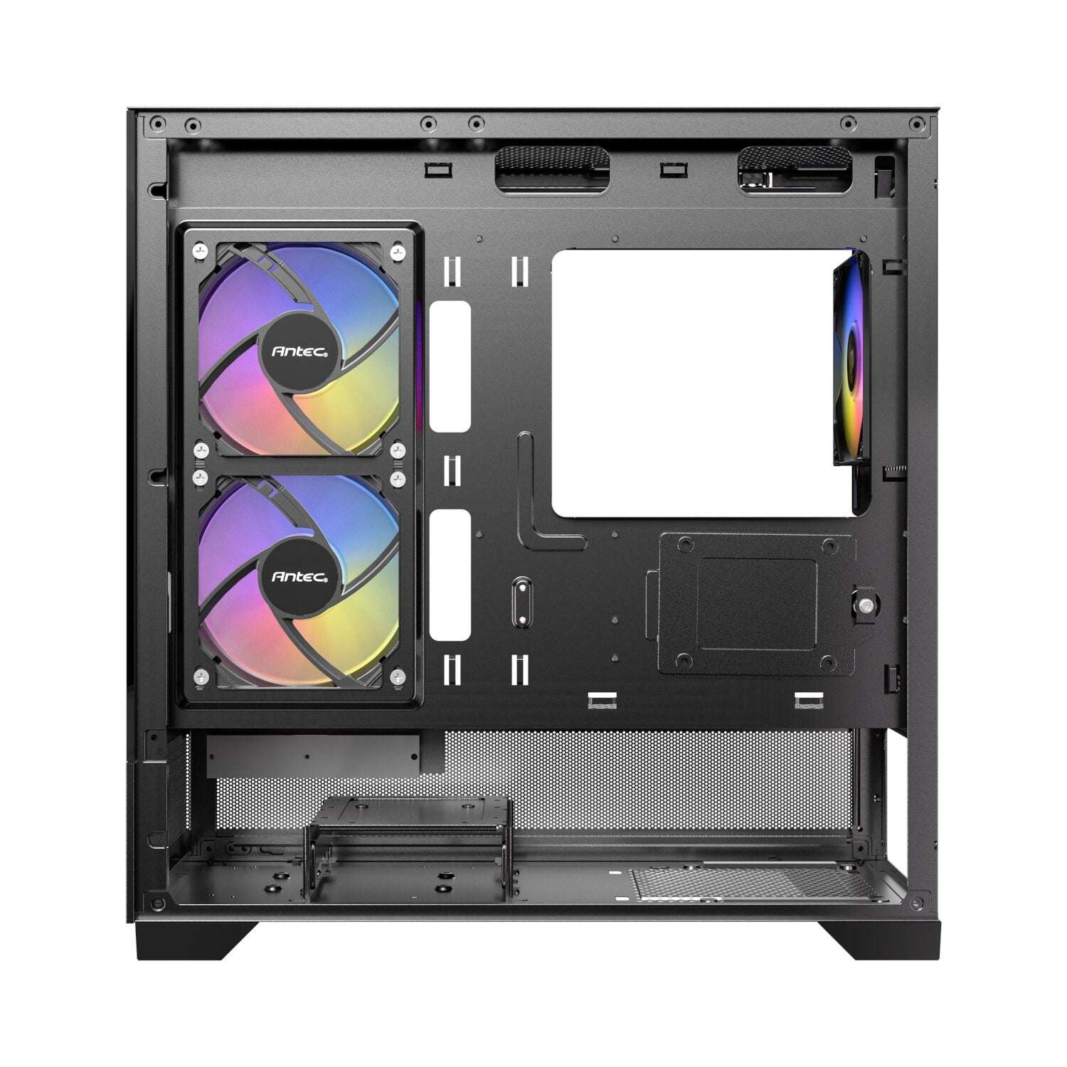 Computer case with Antec RGB fans on a white background