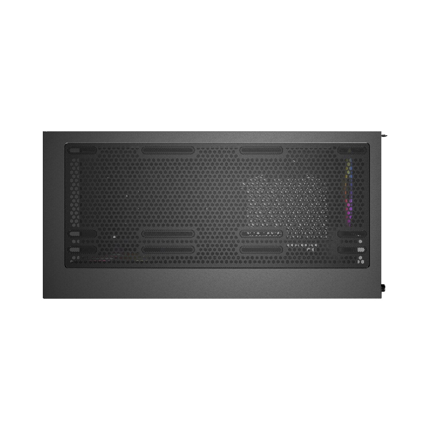 Black computer case with cooling fans on a white background