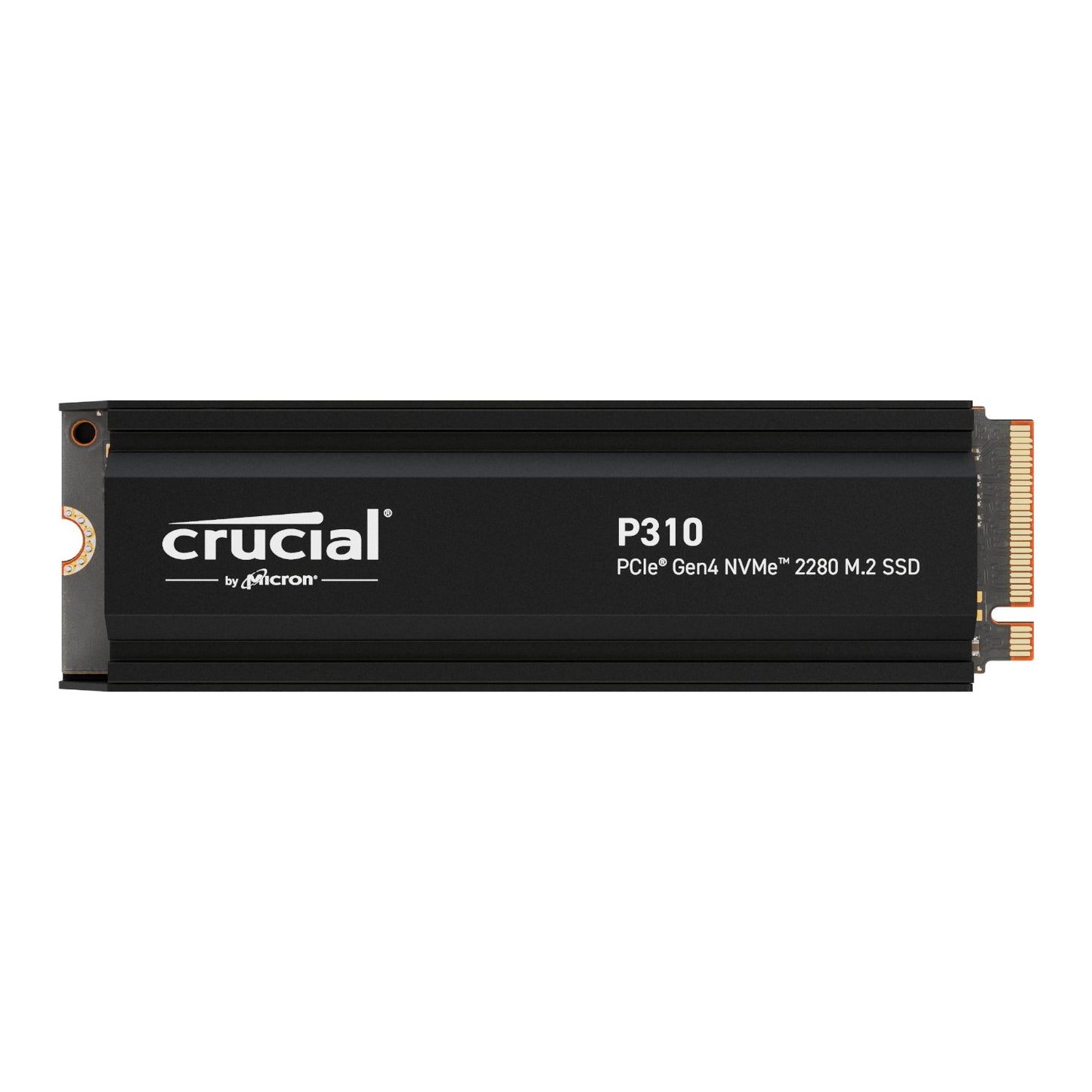 Crucial P310 M.2 NVMe SSD with Heatsink, 1TB storage capacity, in black color.
