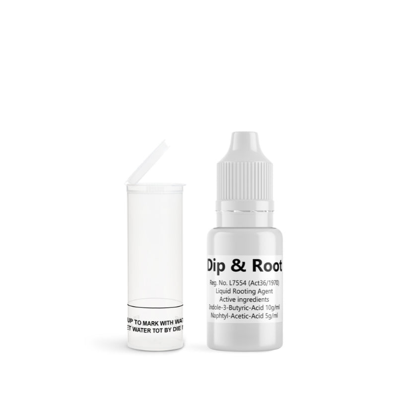 Two bottles of Dip & Root liquid rooting agent on a white background