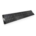 A portable, foldable black solar panel, with a handle for carrying, displayed on a white background.