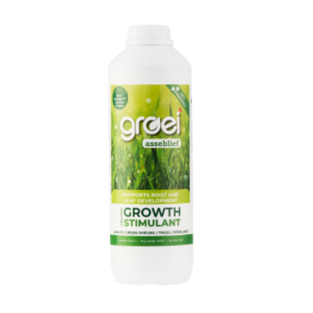 White bottle of groei growth stimulant on a white background