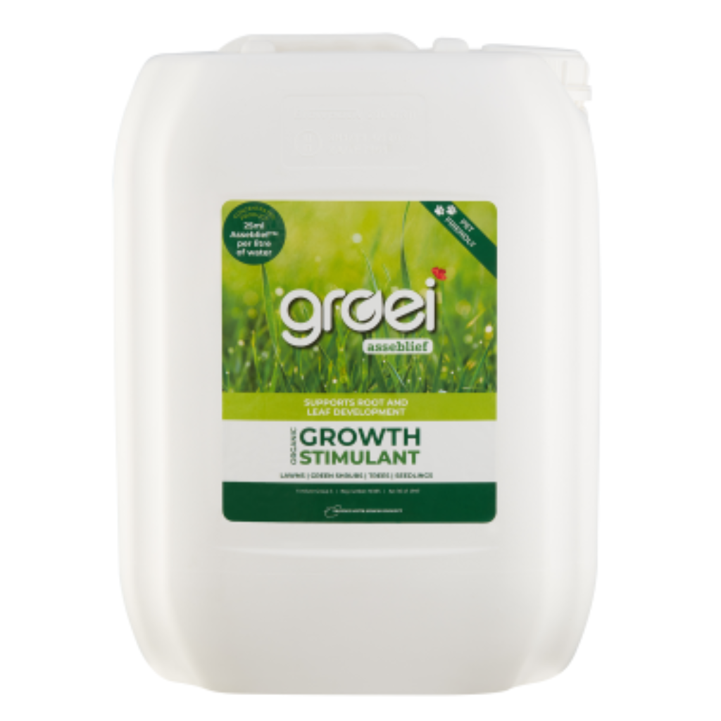 White container with green label featuring the brand 'groei' on a white background