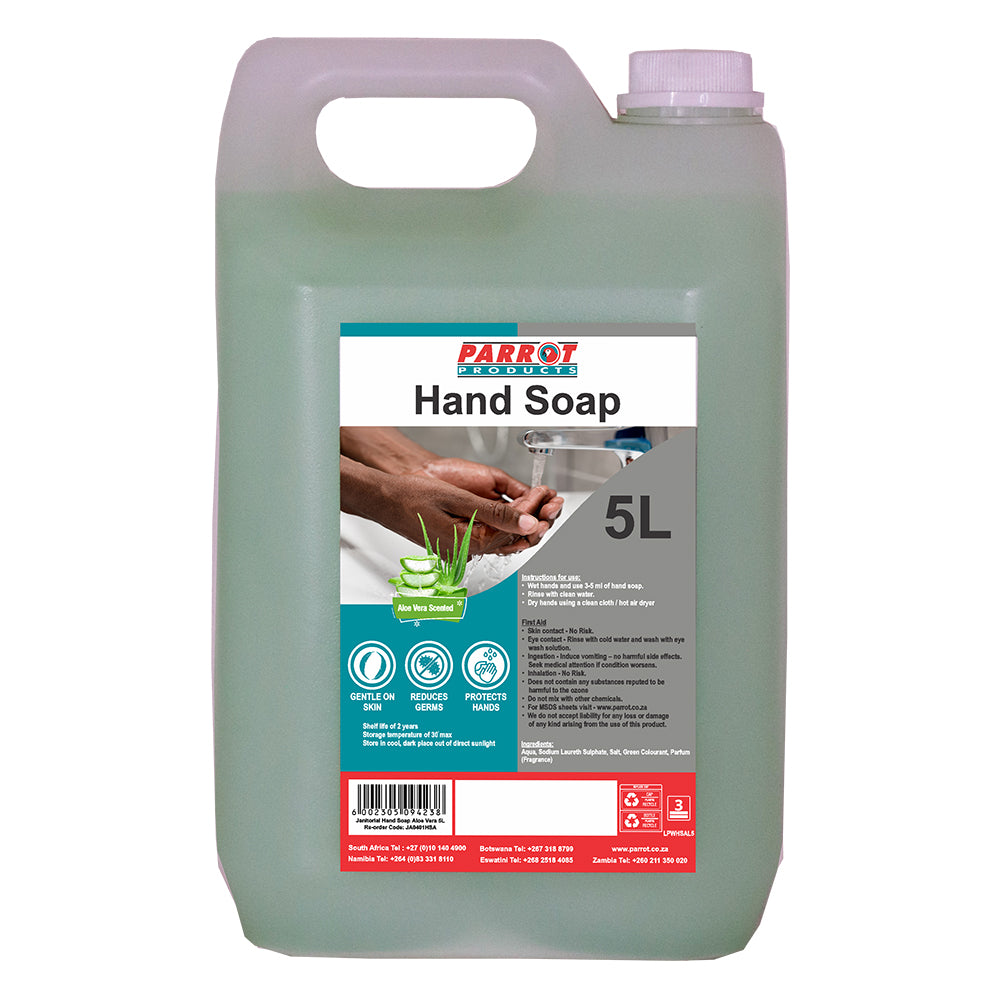 5L container of hand soap with a label on a white background