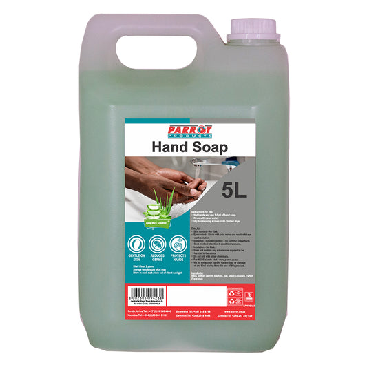 5L container of hand soap with a label on a white background