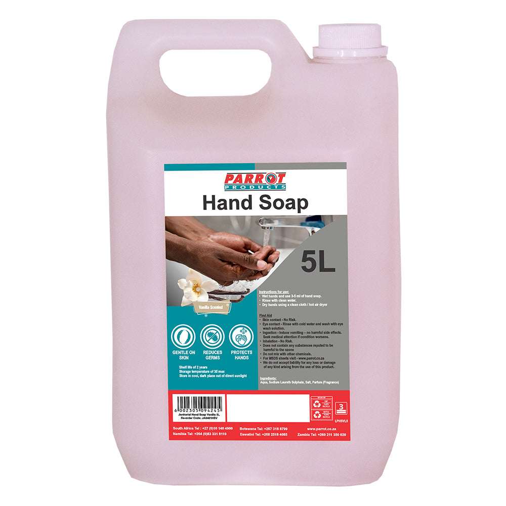 5L container of hand soap with a label on a white background