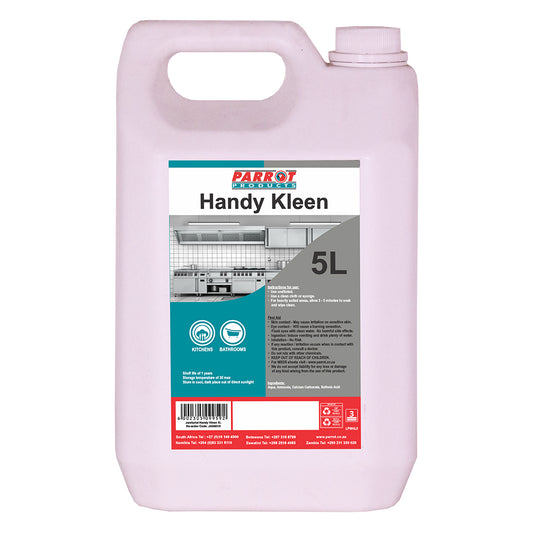 5L container of Parrot Products Handy Kleen on a white background