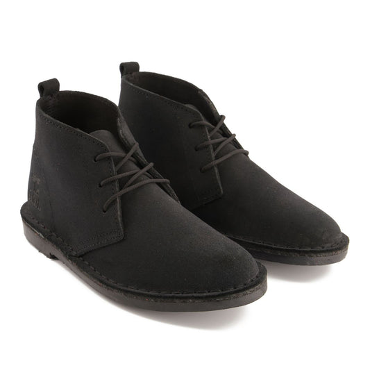 A pair of black leather lace-up boots for women.