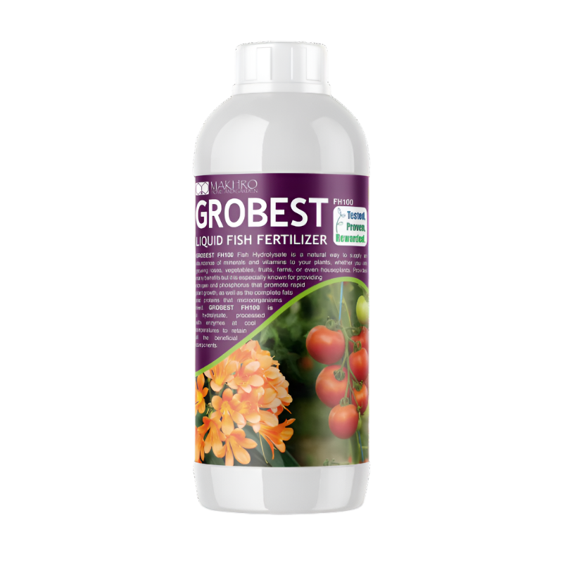 Grobest liquid fish fertilizer bottle on a white background