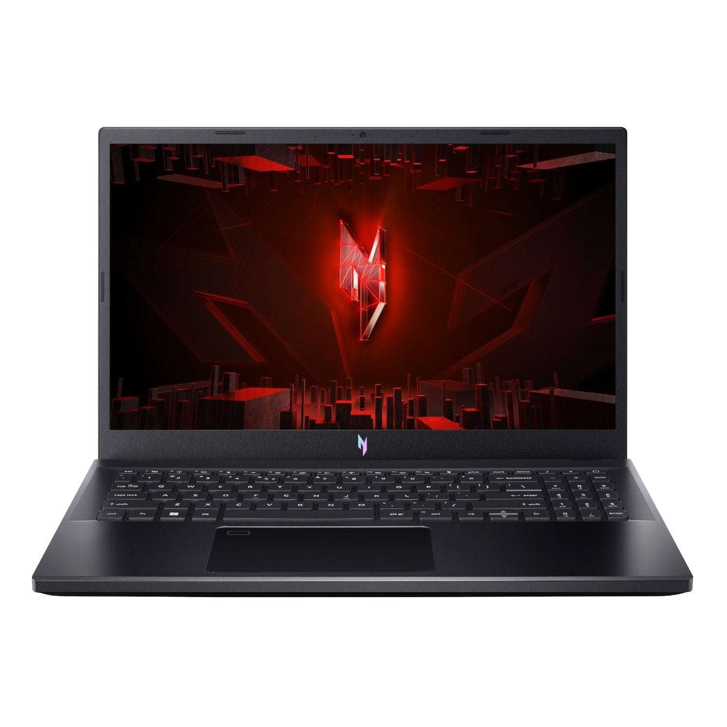 Gaming laptop with red and black design on a white background