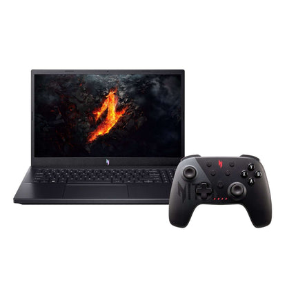 Gaming laptop with a controller on a white background