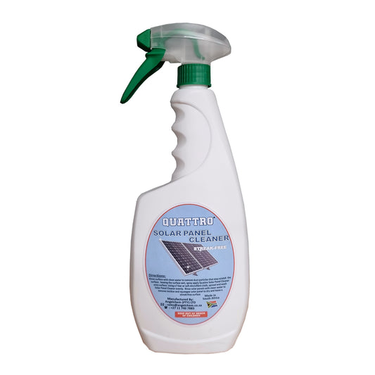 Quattro Solar Panel Cleaner bottle with spray nozzle on a white background