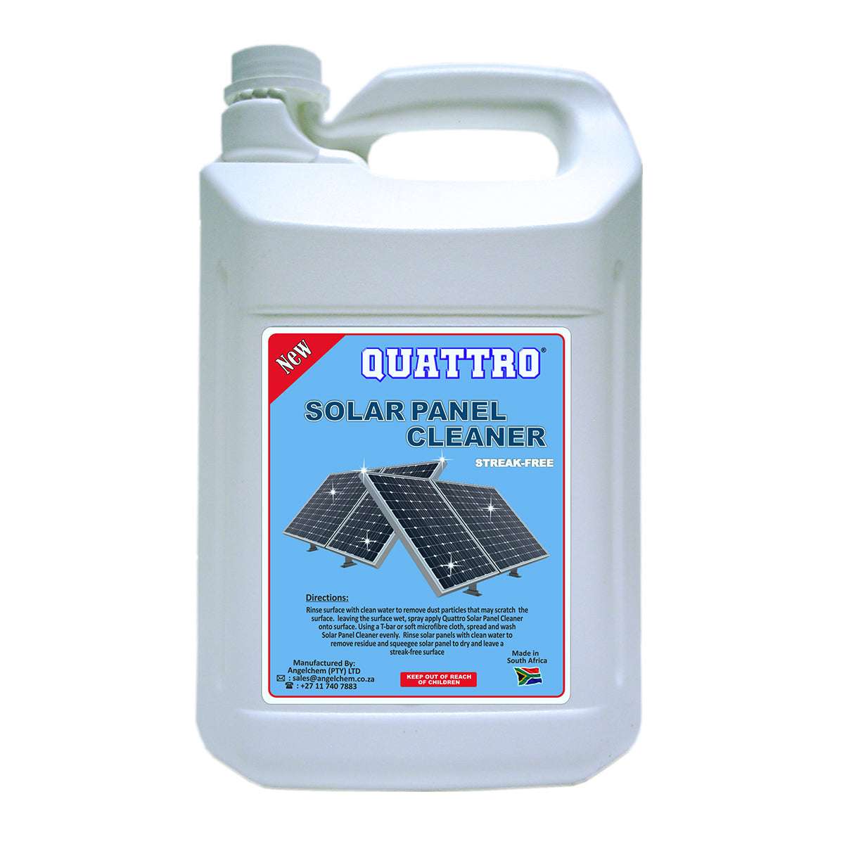 Quattro solar panel cleaner bottle on a white background