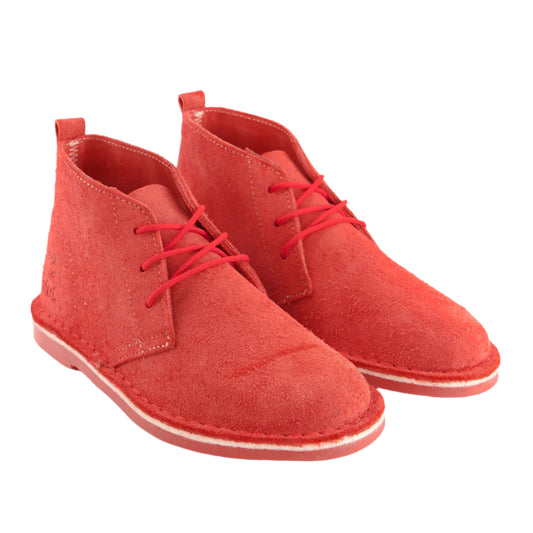 Red shoes with red laces on a white background
