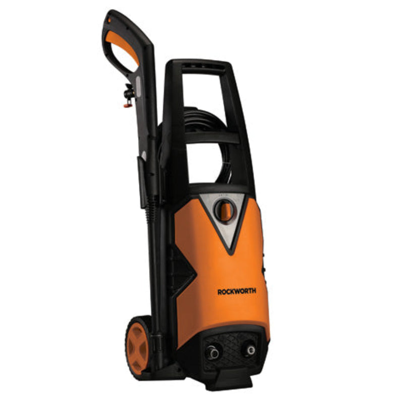 Orange and black pressure washer with 'Rockworth' branding on a white background