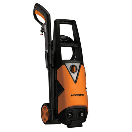 Orange and black pressure washer with 'Rockworth' branding on a white background