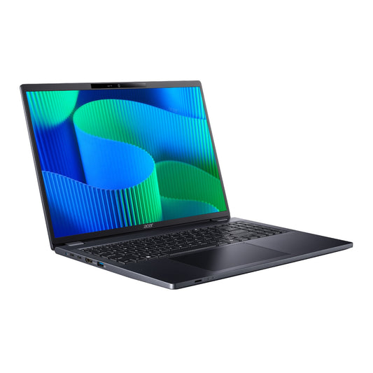 Open laptop with a colorful display on a white background