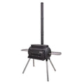 A free-standing Ozpig Big Pig Wood Fire Stove with a large front opening and a raised safety handle.