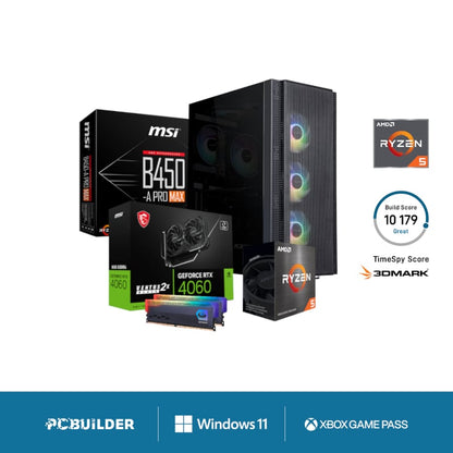 PCBuilder BARRICADE Gaming PC -  Ryzen 5 5600X 16GB DDR4 RAM 1TB NVMe SSD GeForce RTX 4060