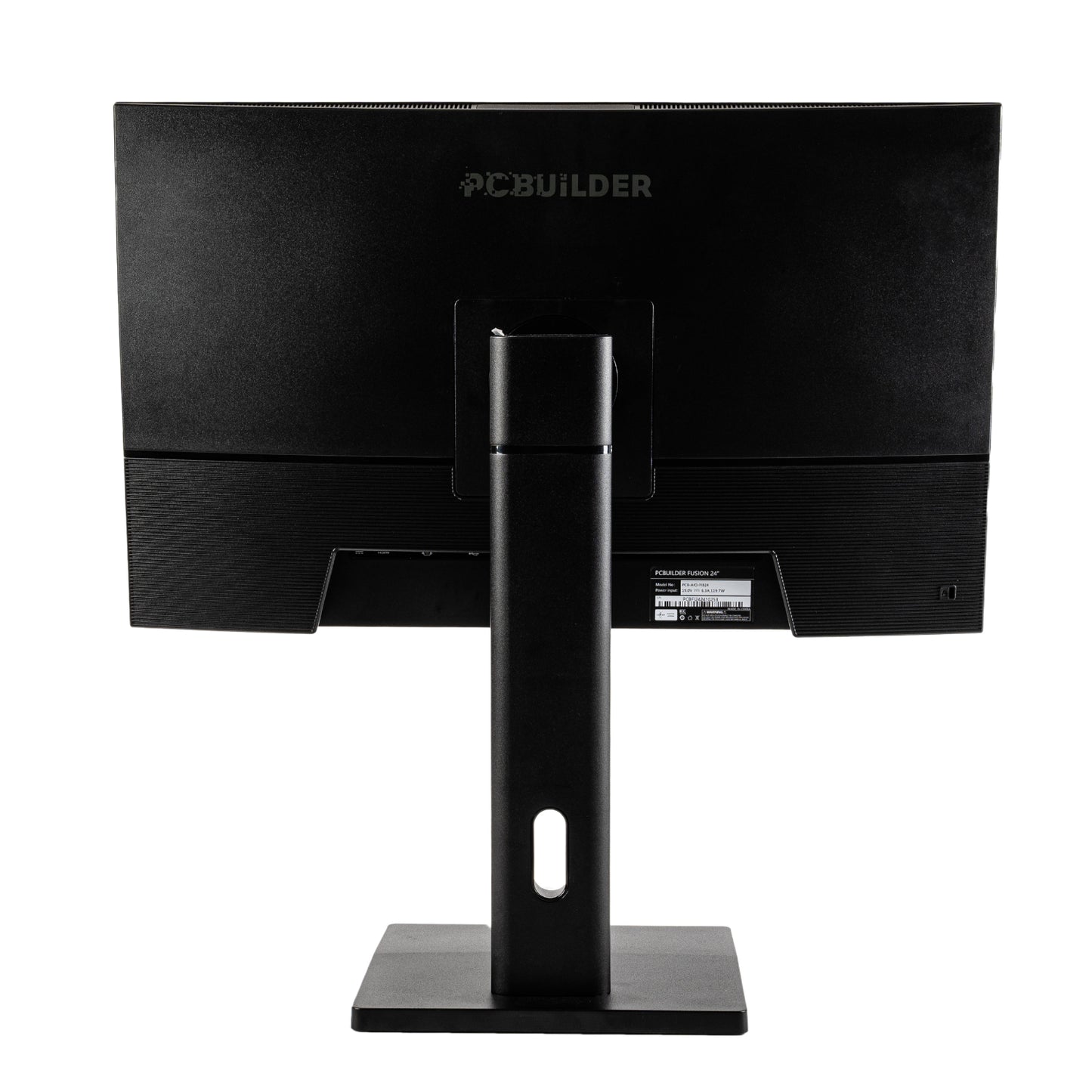 Black computer monitor with stand on a white background