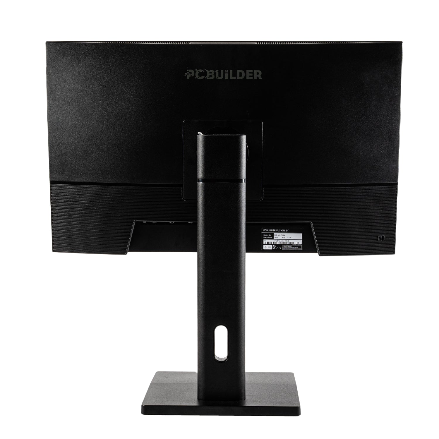 Black computer monitor with stand on a white background