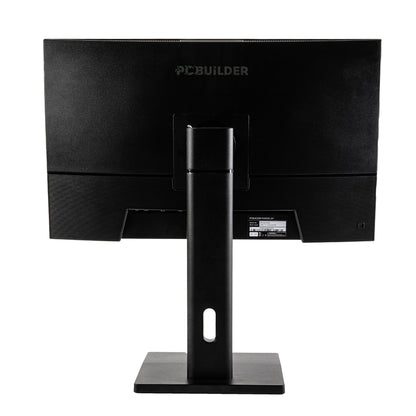 Black computer monitor with stand on a white background