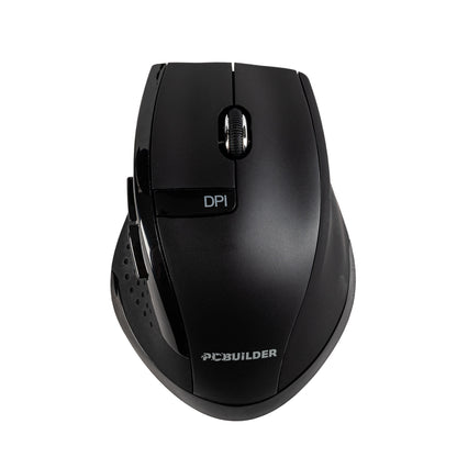 Black computer mouse with DPI adjustment on a white background
