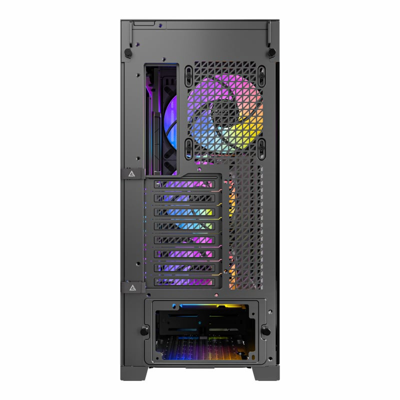 Computer case with RGB lighting on a white background