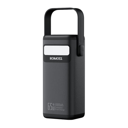 Black portable charger with 'ROMOSS' branding on a white background
